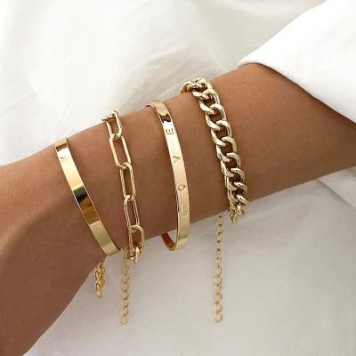 China 2022 punk fashion punk chain gold silver color bracelet set 4PCS INS LOVE alloy high quality bracelets together for sale