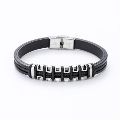 China Wholesale Silicon Steel Bracelets Buckle Silicone Bracelet Wristband For Korean Mens Hip Hop Men's Stainless Steel Charm Fashion Bracelet Accessories for sale