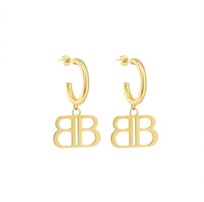 China High Quality Vintage Stainless Steel Letter B Drop Earrings Women Gold Brand Jewelry for sale