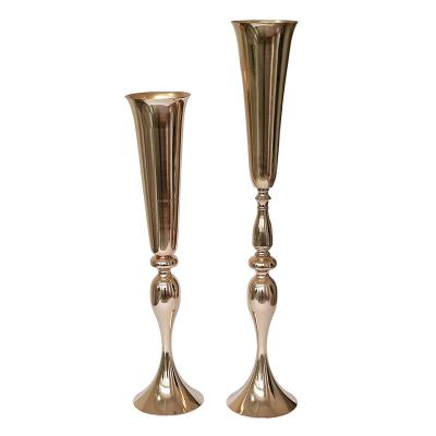 China 74cm 88cm Classic Beautiful Gold Metal Silver Flower Vase For Wedding Table Centerpieces Decoration Flower Stand for sale