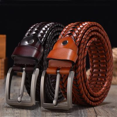 China Fashion 4cm Vintage Woven Leather Belts High Quality Woven Leather Belt For Men Gift Business Casual Belts For Friend for sale