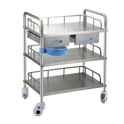 China Modern Hospital Furniture 3 Layer Medical Treatment Trolley With Drawer With Silent Wheel for sale