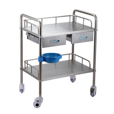 China Modern Factory Direct 2 Layer Stainless Steel Trolley Medical Treatment Trolley Dressing Trolley With Silent Wheels for sale