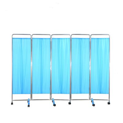 China Modern Blue 5 Times Hospital Stainless Steel Screen Office Consultation Examination Bed Divider Screen for sale