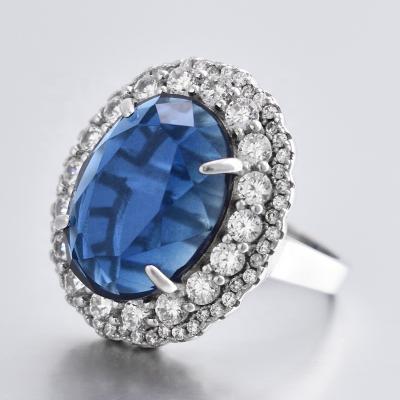 China 925 sterling silver big stone ring designs for women, sterling silver blue ring with stone for sale