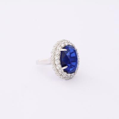 China Bali Indonesia CLASSIC Import Thai Jewelry Fork Setting Big Blue CZ Stone Silver Rings For Women for sale