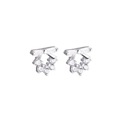 China Elegant Arc Earrings 925 Sterling Silver Sparkle CZ Stone Stud Earrings Bow Earrings for sale