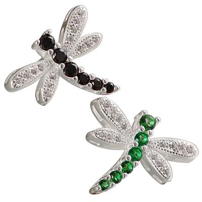 China Wholesale Stone 925 Sterling Silver Black Dragonfly CZ Rhodium Earring Green Color Alibaba Stud Earrings for sale