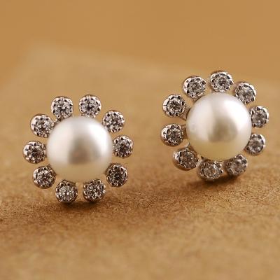 China Round Freshwater 925 Sterling Silver Flower Joyas de Plata 925 Pearl Sun Flower Stud Earrings for sale