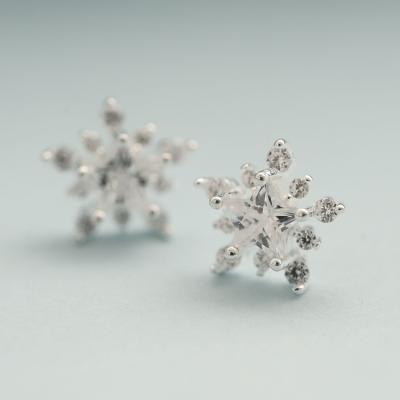 China Flower Earring 925 Sterling Silver Stud, Full CZ Flower Earring Female, Cute Star Earrings for sale