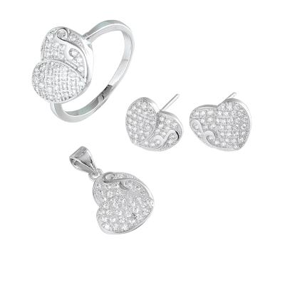 China Vintage Dubai Gold Jewelry Design Heart Pave CZ Stone 925 Sterling Silver African Wedding Jewelry Set for sale