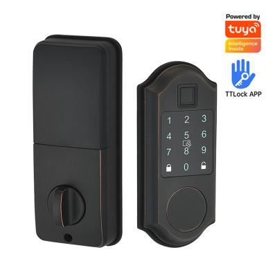 China Anti-Peep Code+Wrong-Try Lockout+Tamper Alarm Tuya Smart TT LOCK Wifi built in Fingerprint Deadbolt Smart Keyless Door Lock with American Standard for sale