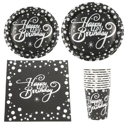 China Popular Happy Birthday Party Decorations Party Decorations Baby Shower Tableware Set Cutlery Paper Plate Paper Cup Napkin Party Wall Decor Party Supplies for sale