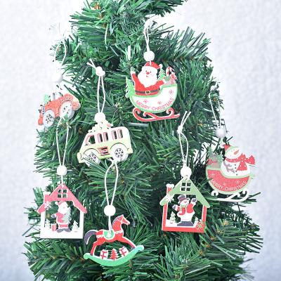 China Wooden Painted Colorful Chirstmas Decor 20pcs/box Car Christmas Tree Drop Ornaments Decorations Christmas Tree Pendant for sale