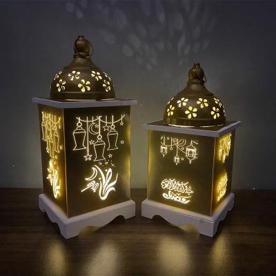 China Custom Islamic Eid Mubarak Decorative Led Table Lamp Lantern Home Decoration Ramadan Acrylic Wind Lantern for Party Decoration for sale