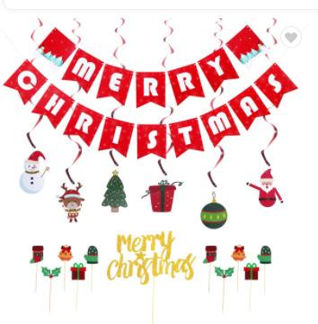 China Disposable Merry Christmas Decorate Merry Spiral Red Banner Go Round Christmas Gift Merry Christmas Decor Merry Christmas Cake Topper for sale