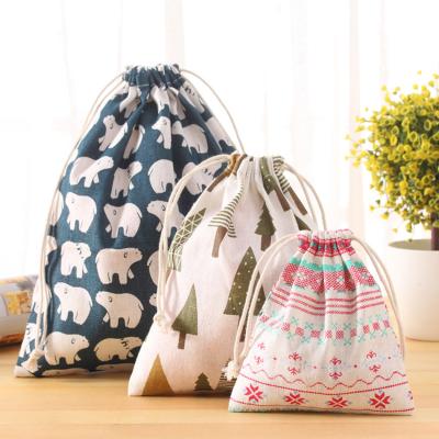 China 100% Eco-Friendly Wholesale Custom Small Organic Cotton Canvas Gifts Drawstring Pouch Cotton Christmas Shopping Bags For Party Favor for sale