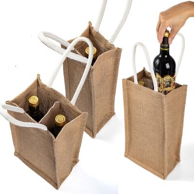 China Custom Logo Eco-Friendly Durable Jute Tote Packaging Bag Wine Bottles Gift Canvas Bags With Handles for sale