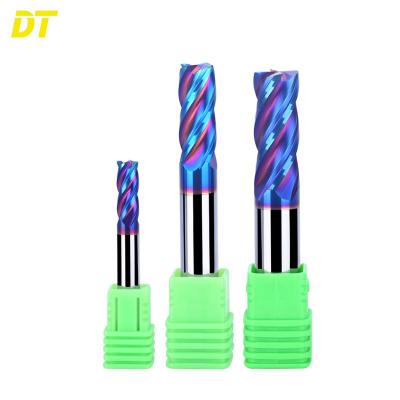 China CNC DT HRC 65 Milling Machining Tools Bit Blue Nano Coating Endmill For Stainless Steel for sale