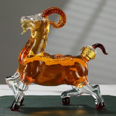 China Gift & Craft Factory Direct Made High Borosilicate Goat Shape Handmade Wine Bottle 750ml for sale