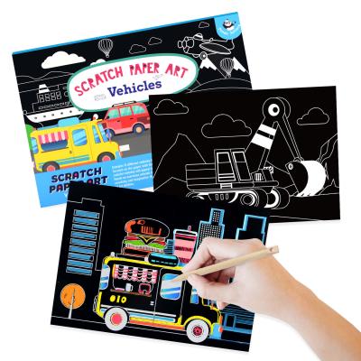 China 12 Blätter Fahrzeugthema Magic Scratch Art Crafts Scratch Sticks Set für Kinder zu verkaufen