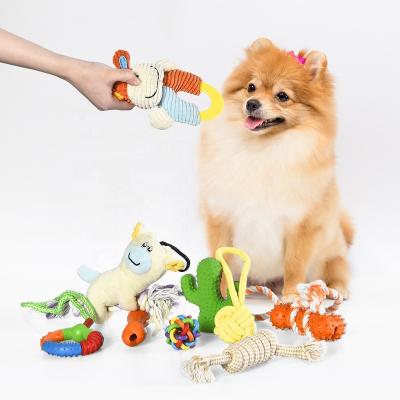 China EarthyPawz Stocked Grade 9 Pcs Pack Squeaky Toy Pet Dog Puppy Toy Kit Cotton Rubber Plush Rope Set for sale