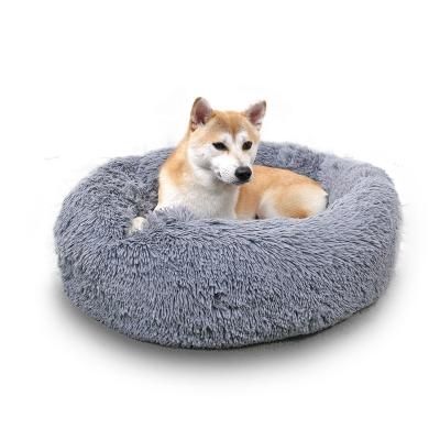 China Amazon Selling Plush Donut Donut Long Warm Soft Round Faux Fur Stocked Dog Cat Pet Bed for sale