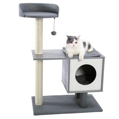 China Modern Design Pet Cat House Condo Platform Sisal Stocked Solid Wood for sale