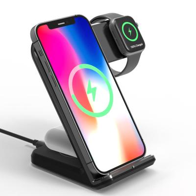 China Magnetic Portable Mobile Phone Watch Stand Charger Dock Desktop Reference 3 in 1 Fast Wireless Charger for sale