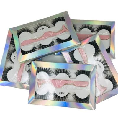 China Wholesale Custom Package 3Pair Natural Soft Eyelashes Eyelashes Set 25mm Thickened 3D Lash Mink Full Strip False Eyelashes With Tweezers for sale