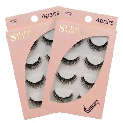 China 2022 Natural Soft Wholesale 4 Eyelashes Paired Strip Full Lashes Mink Makeup False Eyelashes 5d False Eyelashes 3D for sale