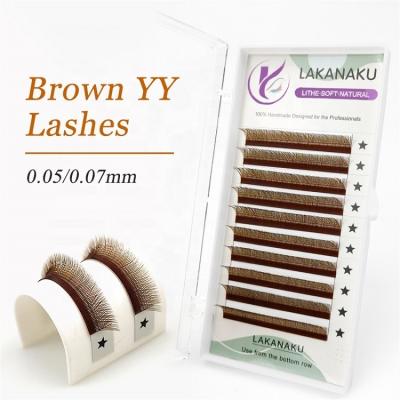 China Premium Brown YY ​​Lashes Extension Eyelashes 2D Style Natural Soft Lashes PBT Grafting Eyelash Extensions for sale