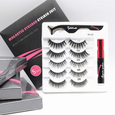 China Durable 5 Pair Eyelashes Set Repeat Eyeliner Self Adhesive Use False Lashes With Waterproof Liquid Eyeliner And Tweezers for sale