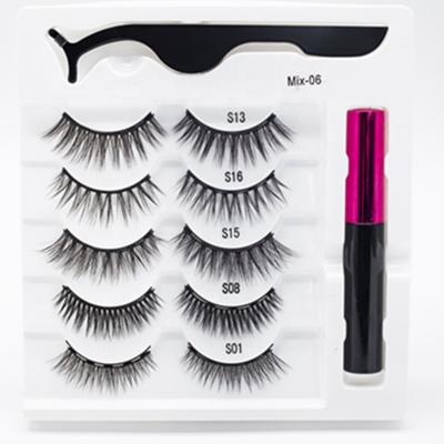 China Durable 3D Lashes Box Custom Private Label 5 Pair Magnetic Eyelashes With Liner And Tweezers for sale