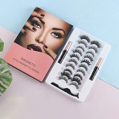 China High Quality 5 Magnets Durable Lashes Wholesale Magnetic 3D Eyelashes Kit With Eyeliner Private Label 10 Pairs Magnetic Eye Lashes for sale