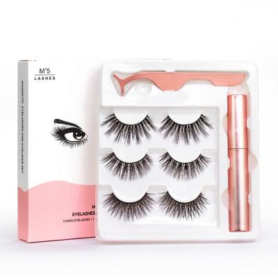 China 5 magnetic 3D eyelashes: no glue 3 pairs of 3D kit magnetic false eyelashes with eyeliner and tweezers for sale