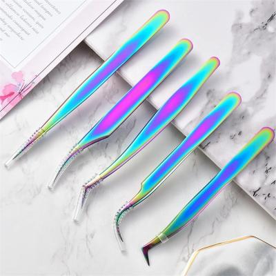 China Ultra Long Touch Surface Volume Eyelash Extension Rainbow Tweezers Stainless Steel Tweezers For False Eyelash for sale