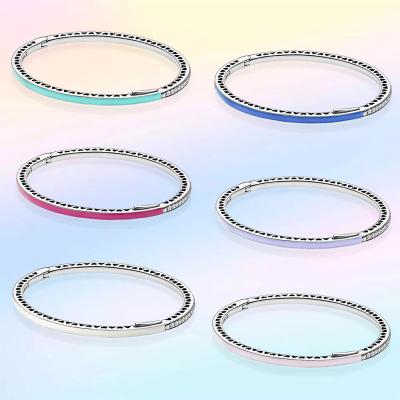 China Cute Factory Wholesale Colorful 925 Sterling Silver Bangle Sparkling Wishbone Zircon Bracelet for sale