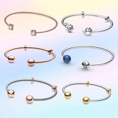 China Cute Wholesale Shiny Square Jewelry 100% Silver Open Bangle Open Charm Sterling Silver Moments Open Bangle and Blue Two Tone Earth for sale