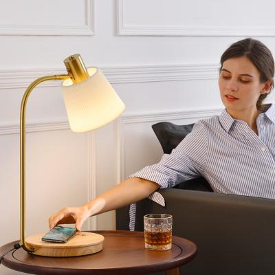 China EU EUROPE Adjustable Arm Hotel Swing Nordic Wood USB Charging Power Joint Socket Desk Lamps Kids Eye Protection Smart Study e27 Table Lamp for sale