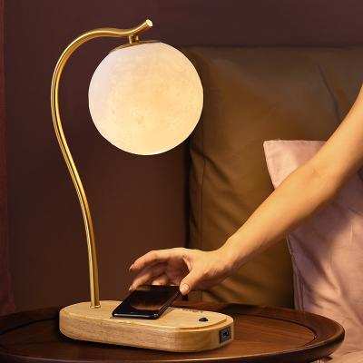 China Europe Hotel USB Charger Custom Acrylic Wireless Rechargeable Wooden Smart Moon 3d Decorative Luxury Night Light for sale