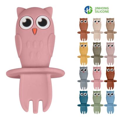 China Portable Tableware Owl Spoons Soup Spoons Cartoon Silicone Baby Spoons and Fork Gift Baby Fork and Spoon Set for sale