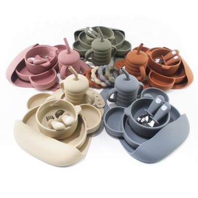 China 2022 BPA Free Hot Selling Non-slip Feeding Set Amazon Around Children Dining Baby Feeding Supplies Baby Silicone Feeding Set for sale