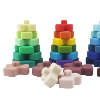 China DIY TOY Amazon Shopee BPA Fiee Shamrock Rainbow Block Geography Silicone Stacker Toy Baby Silicone Teething Toys for sale