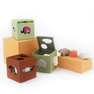 China Tableware 2022 New Design Animal Classic Puzzle Baby Shape Matching Blocks Silicone Child Toy Boxes for sale