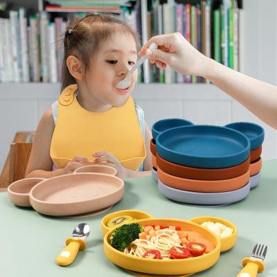 China Amazon Modern Hot Selling Divided Toddler Dishes Skid Toddler Baby Silicone Dish Non-Slip Suction Feeding Children Silicone Bowl Dish for sale