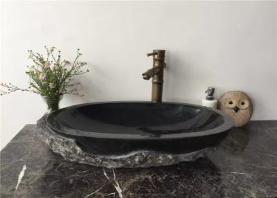 China Vessel Mounted Black Stone Sink Bowl Split Surface For Corridor , 400x400x140mm for sale