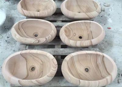 China Wooden Vein Stone Sink Bowl , Sandstone Vessel Sinks Water Proof For Landscaping for sale