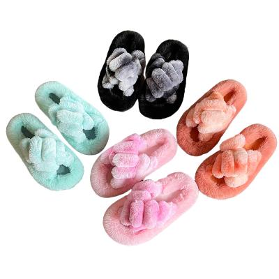 China Fashion Trend Women's Furry Female Indoor Slippers Cross Soft Plush Slippers Ladies Home Warm Fluffy Fur Slippe for sale