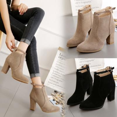 China CUSHIONING New Women's Chain Fashion Waterproof Platform Large Size High Heels Chunky Heel Ankle Boots for sale